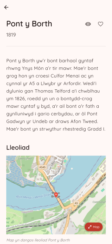 Golwg manwl a map